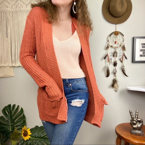 Ashley by 26 International NWT Coral Orange Knit a sweater Cardigan Size Large - Picture 1 of 12